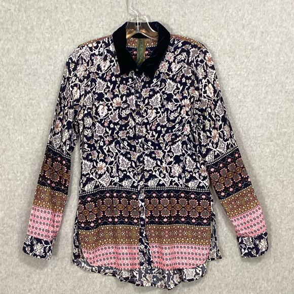 Aratta Silent Journey Tunic Blouse Size S Mixed Print Dark Romantic Gypsy Boho - Picture 3 of 15